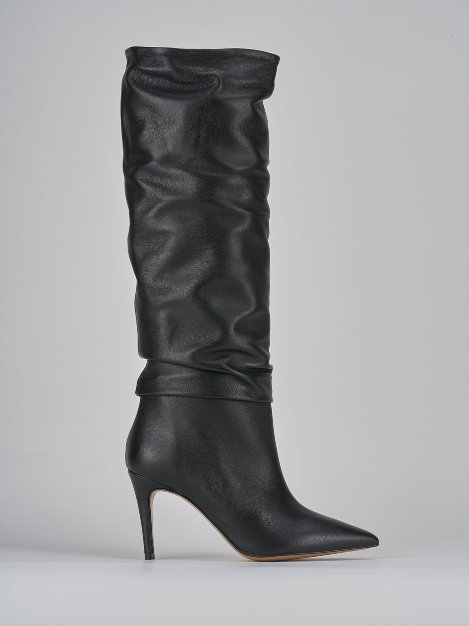 High heel boots heel 9 cm black leather