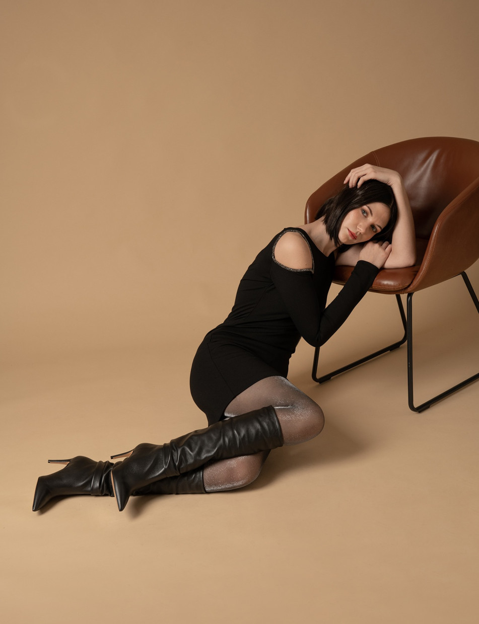 High heel boots heel 9 cm black leather