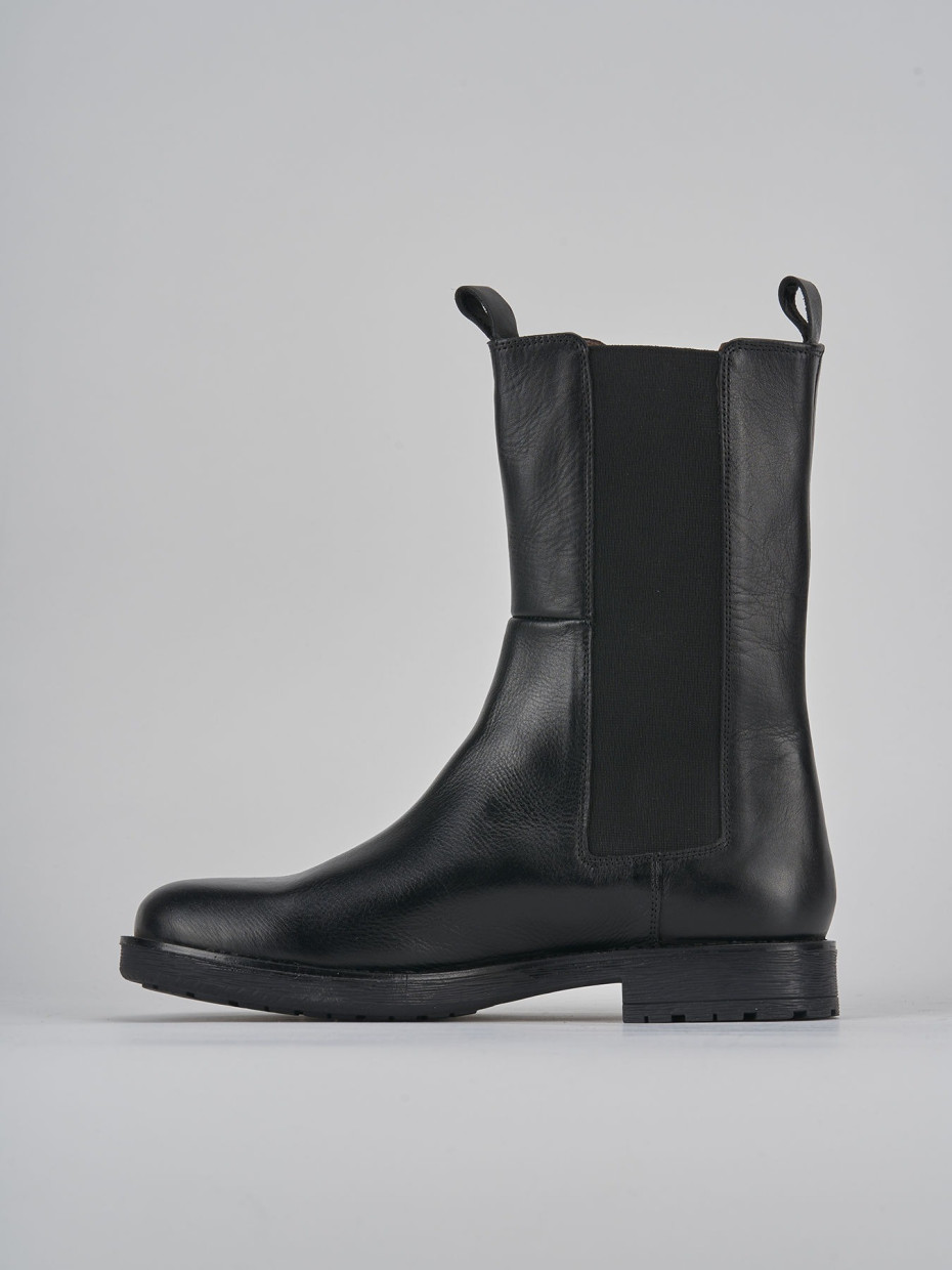 Botines de tacón bajo tacón 1 cm negro cuero