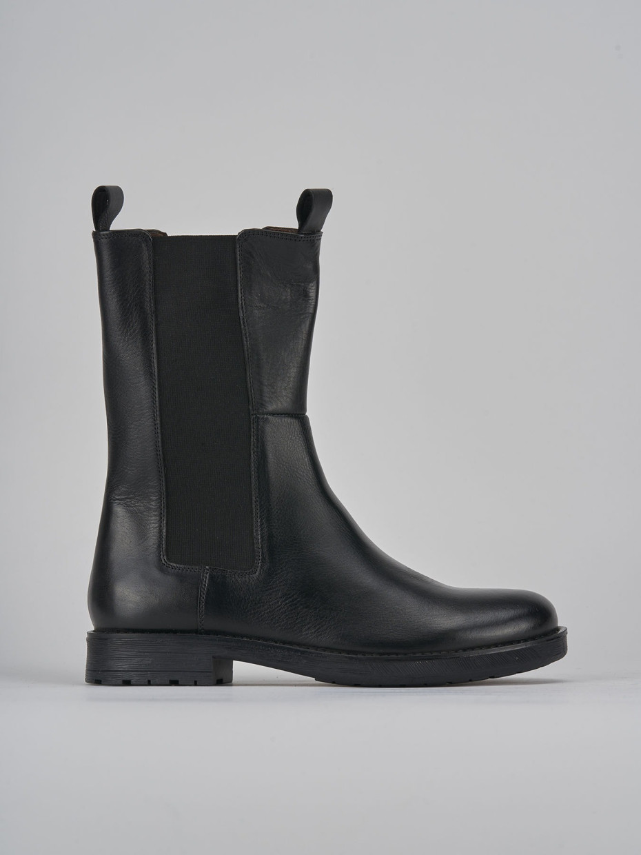 Botines de tacón bajo tacón 1 cm negro cuero