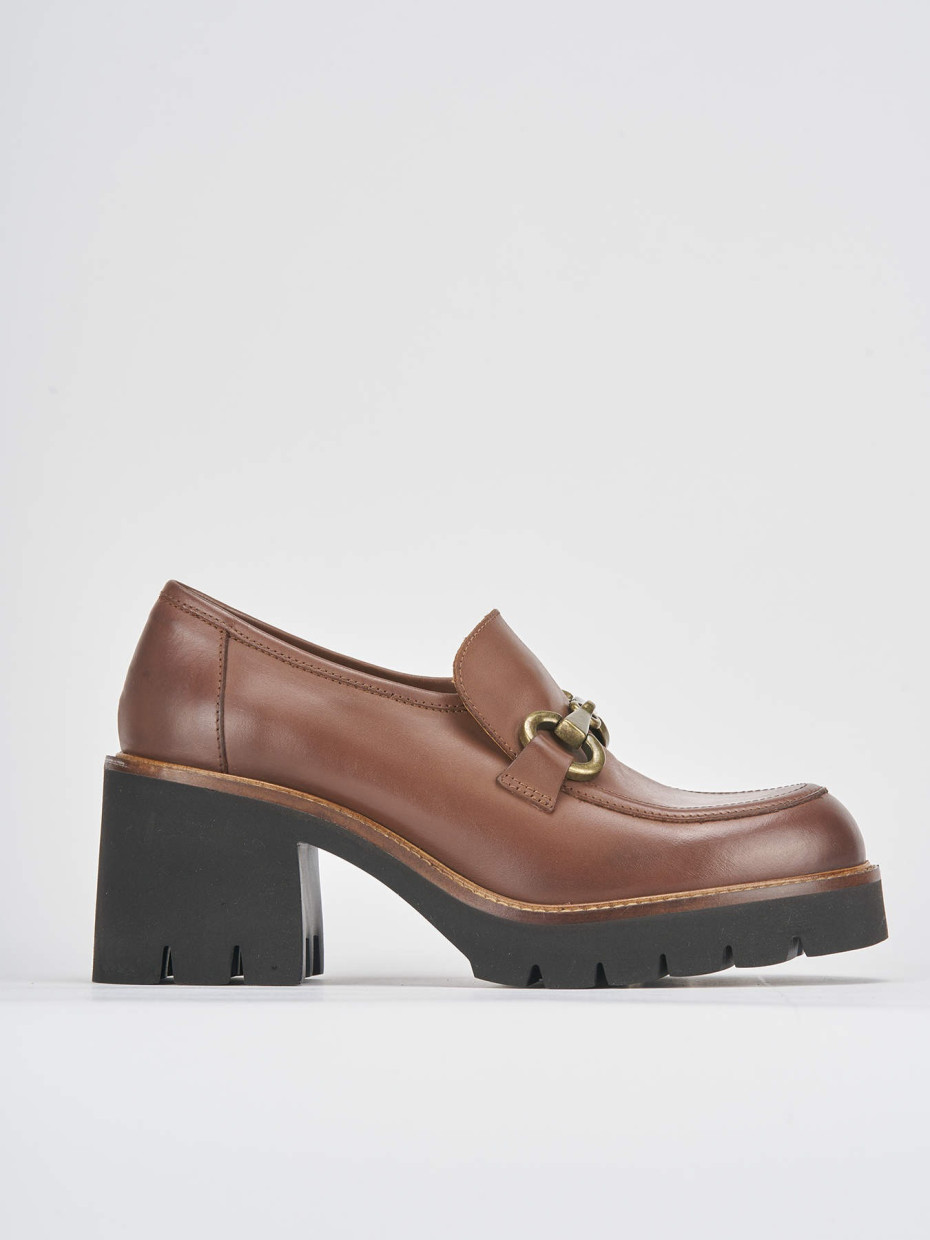 Mocasines tacón 6 cm marrón cuero