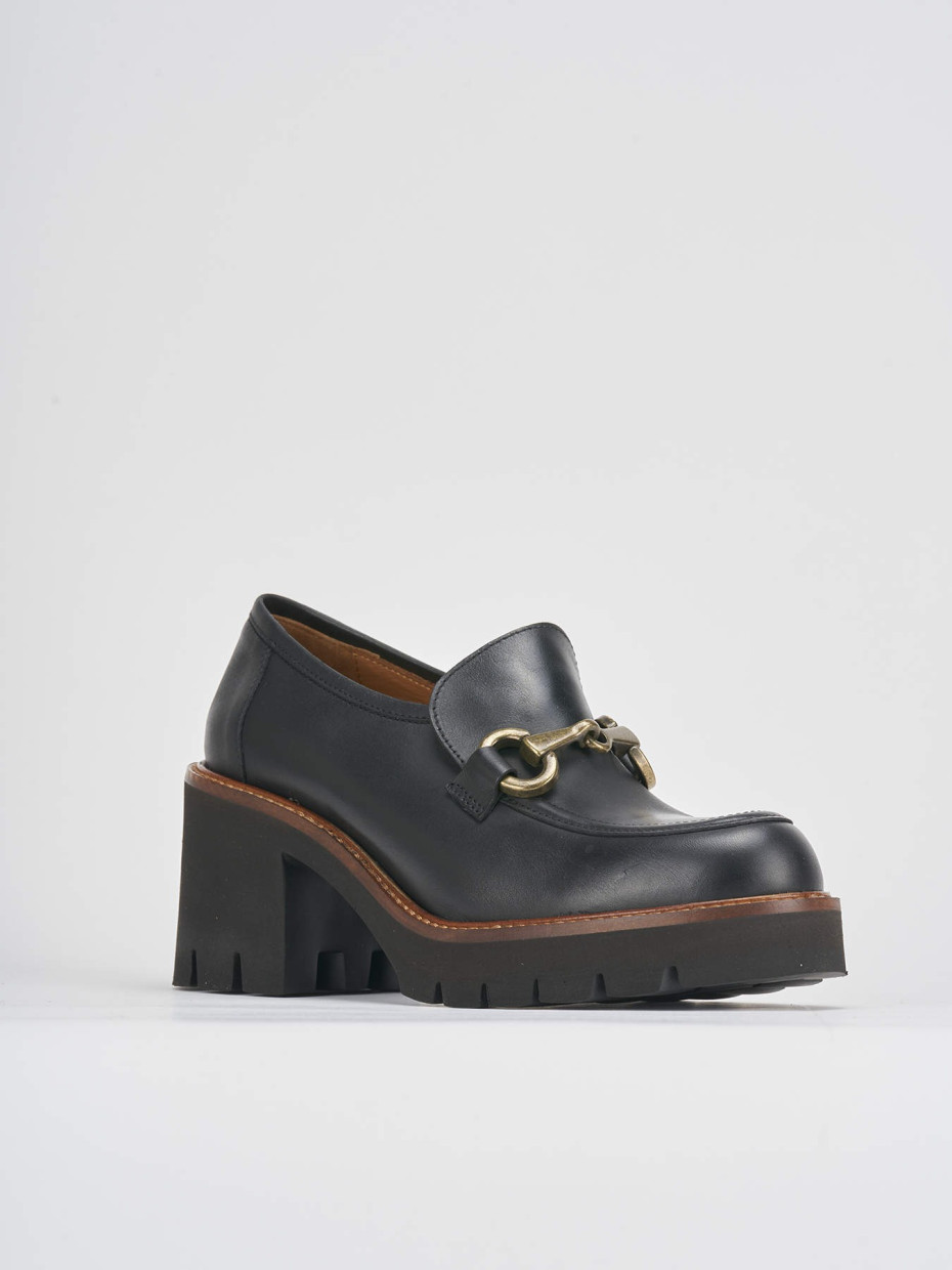 Mocasines tacón 6 cm negro cuero