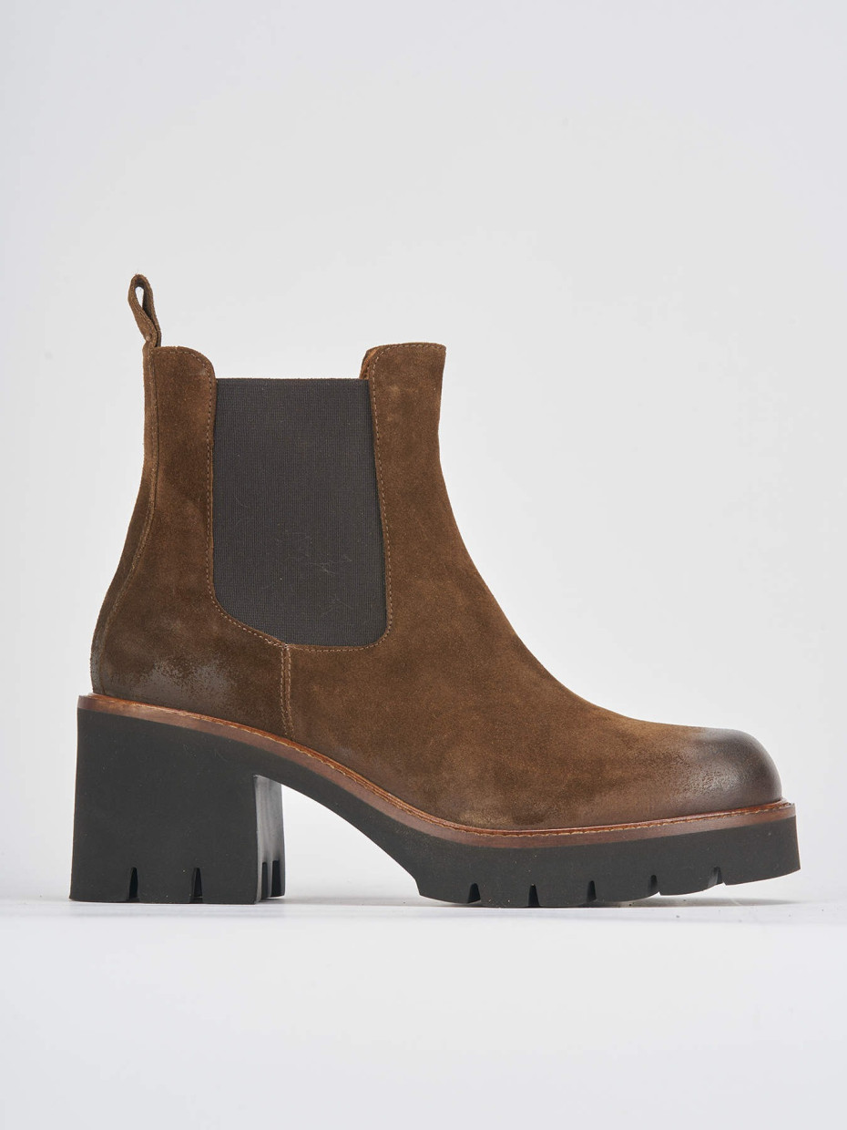High heel ankle boots heel 6 cm brown suede