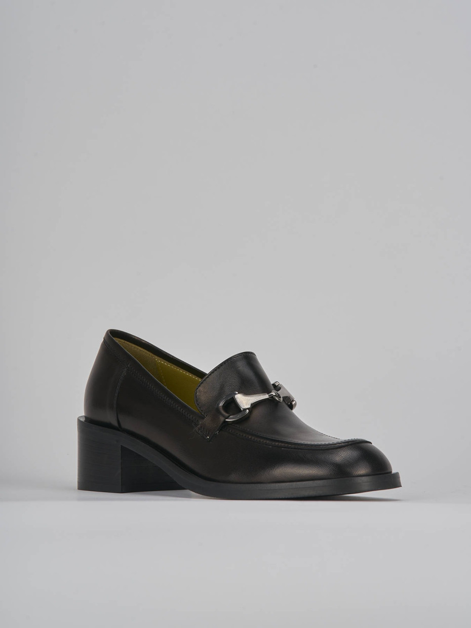 Mocasines tacón 5 cm negro cuero