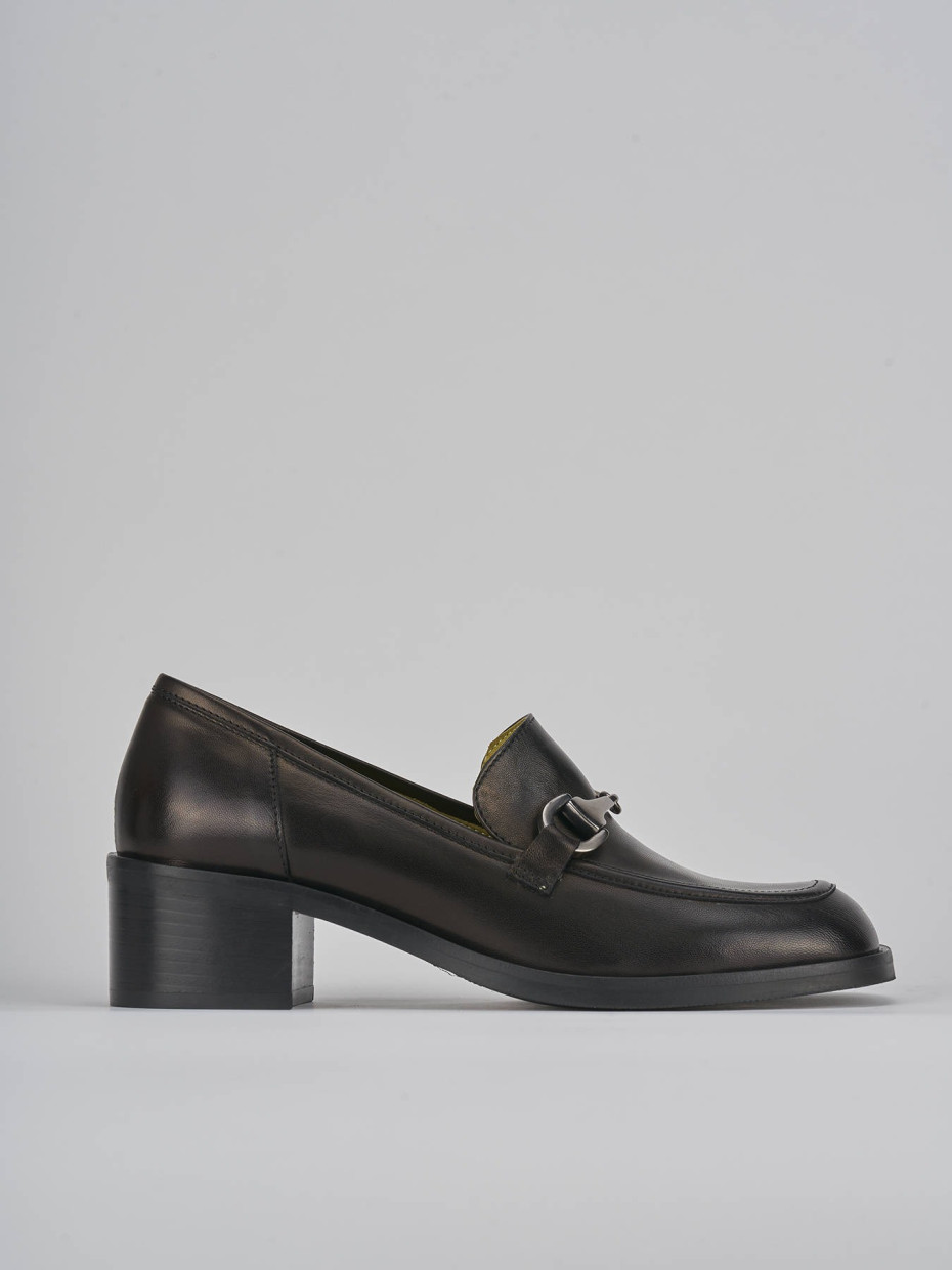 Mocasines tacón 5 cm negro cuero