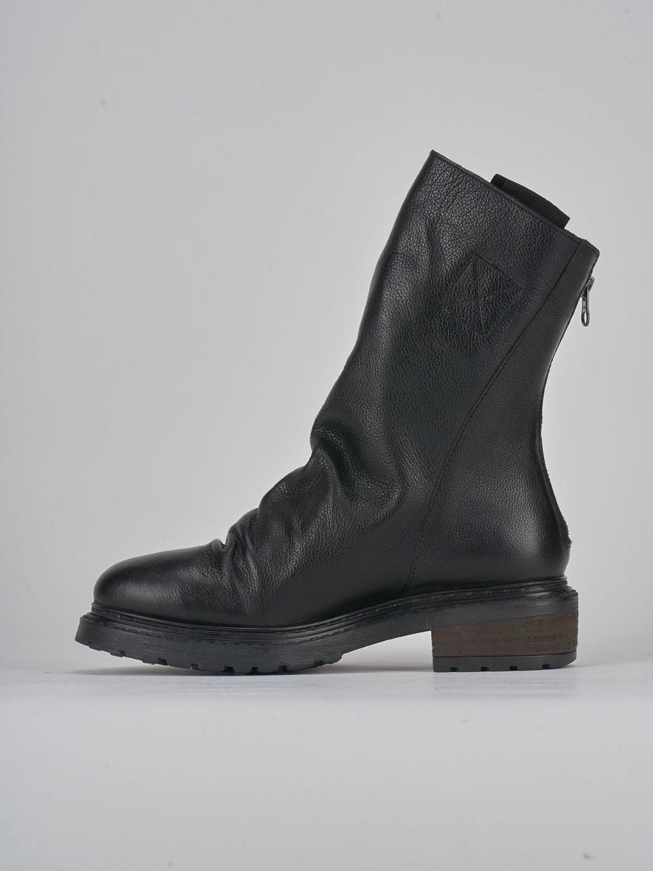 Botines de tacón bajo tacón 1 cm negro cuero