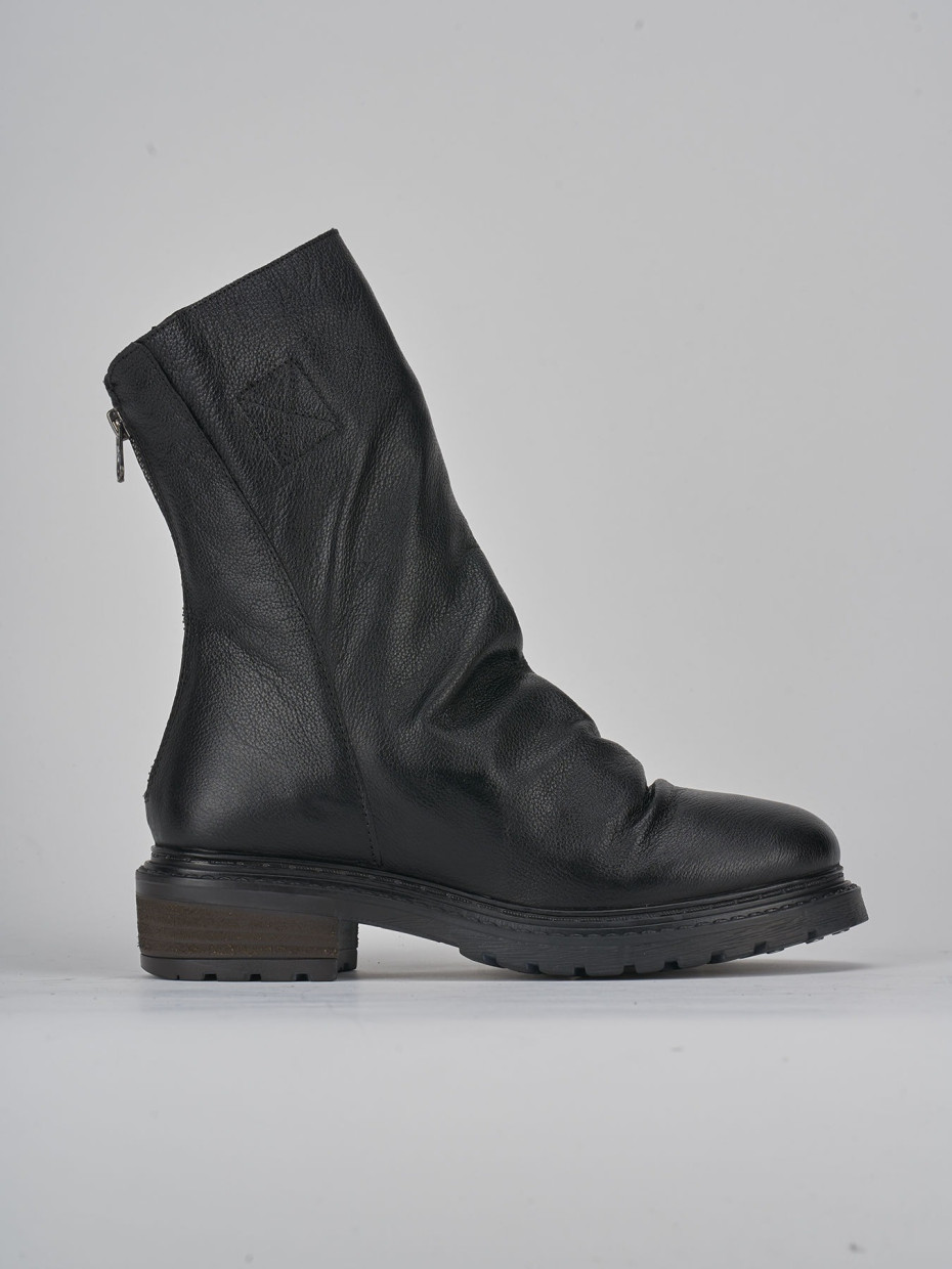 Botines de tacón bajo tacón 1 cm negro cuero