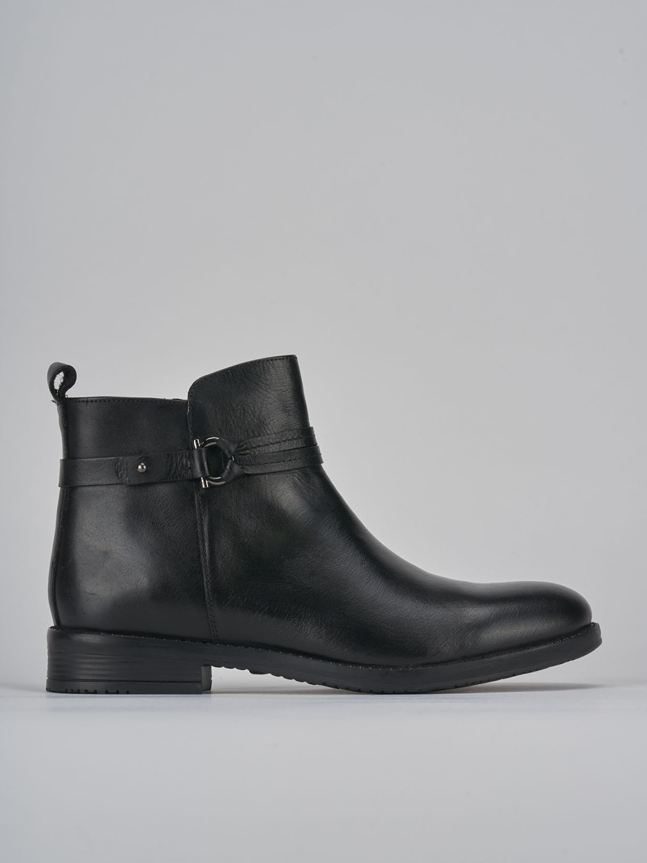 Botines de tacón bajo tacón 2 cm negro cuero