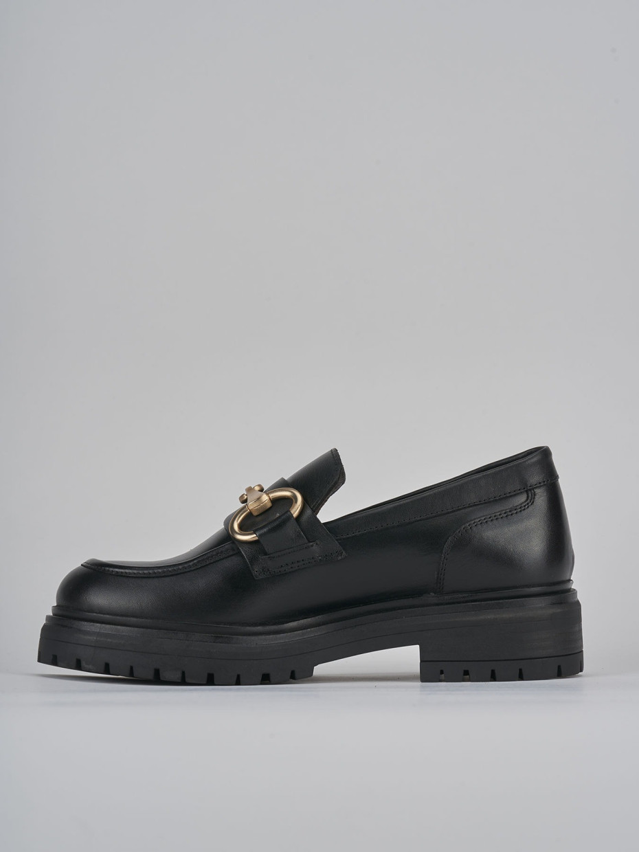 Mocasines tacón 1 cm negro cuero