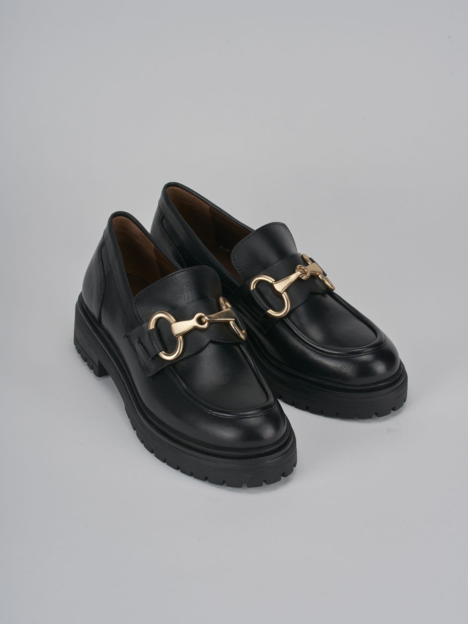 Mocasines tacón 1 cm negro cuero