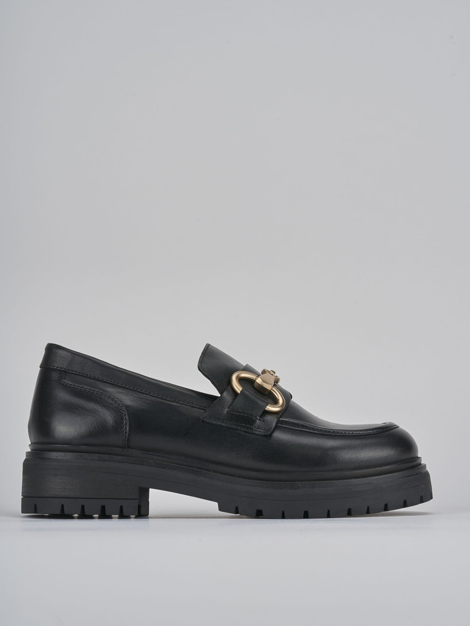 Mocasines tacón 1 cm negro cuero