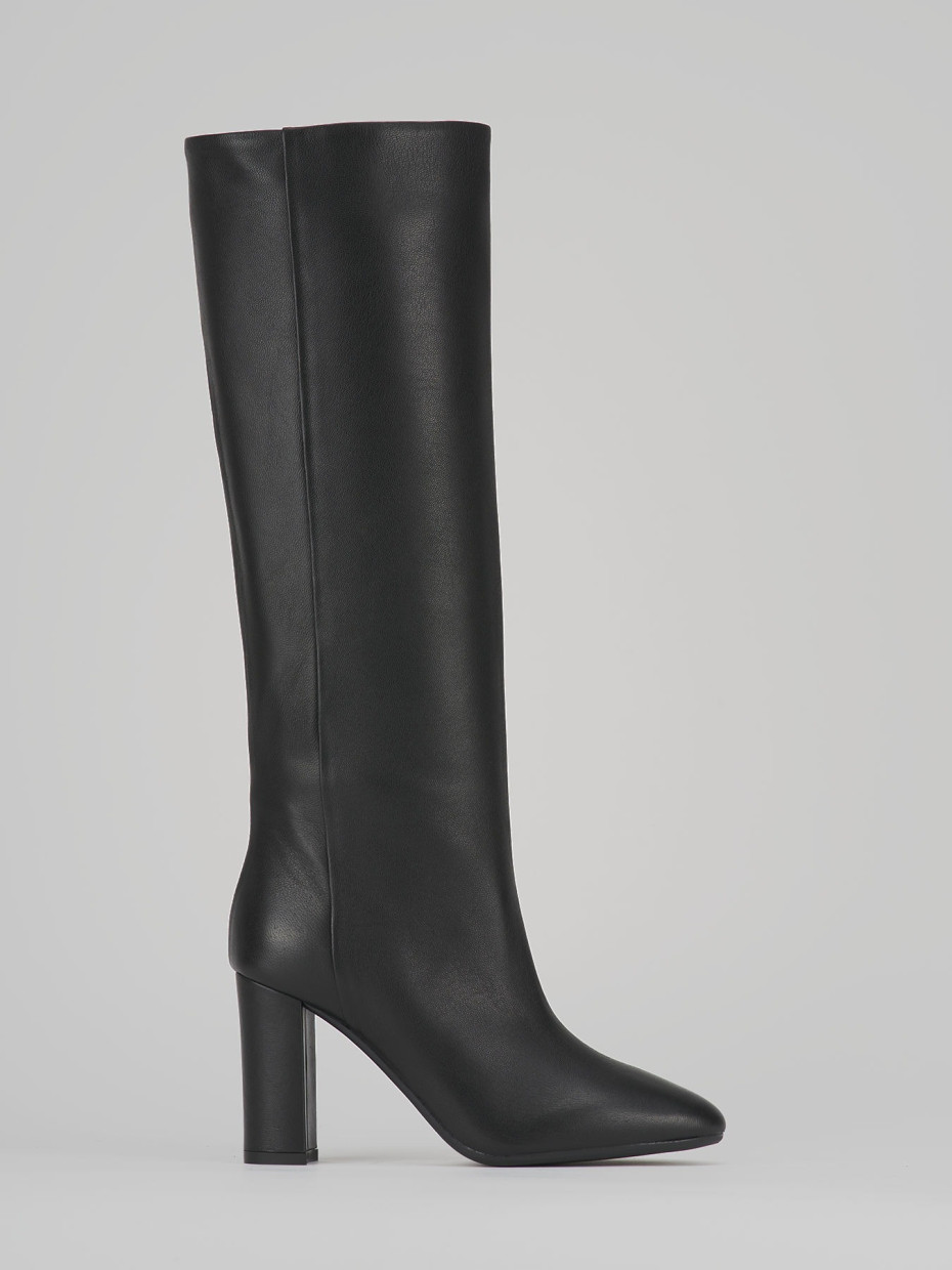 Botas de tacón alto tacón 9 cm negro cuero