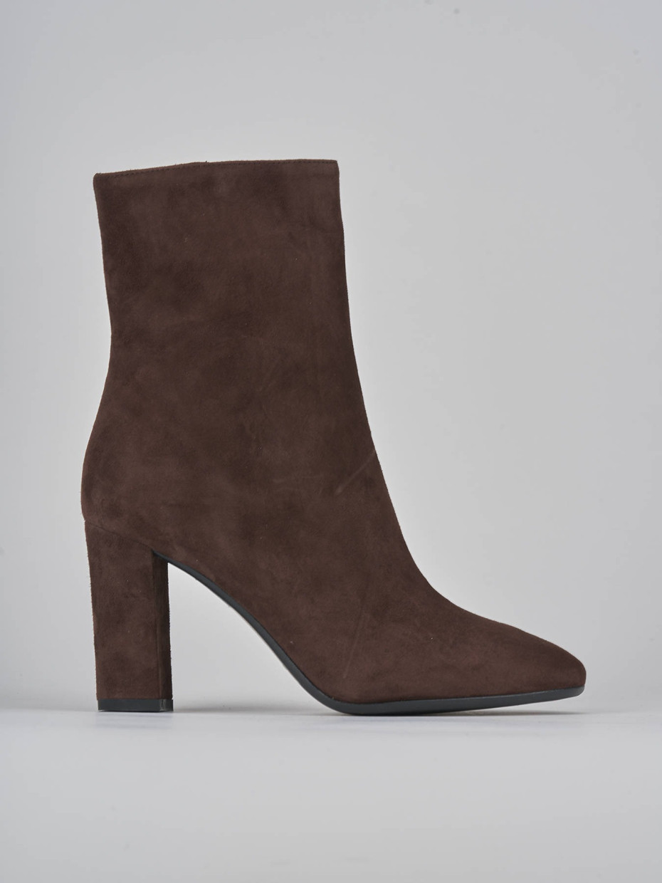 Botines de tacón alto tacón 9 cm marrón oscuro ante