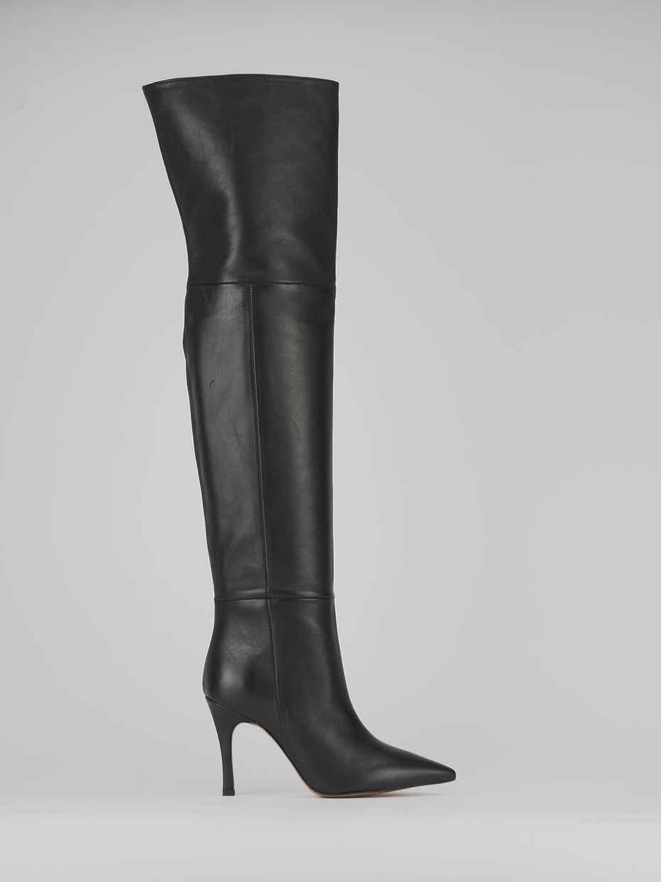 Botas de tacón alto tacón 9 cm negro cuero