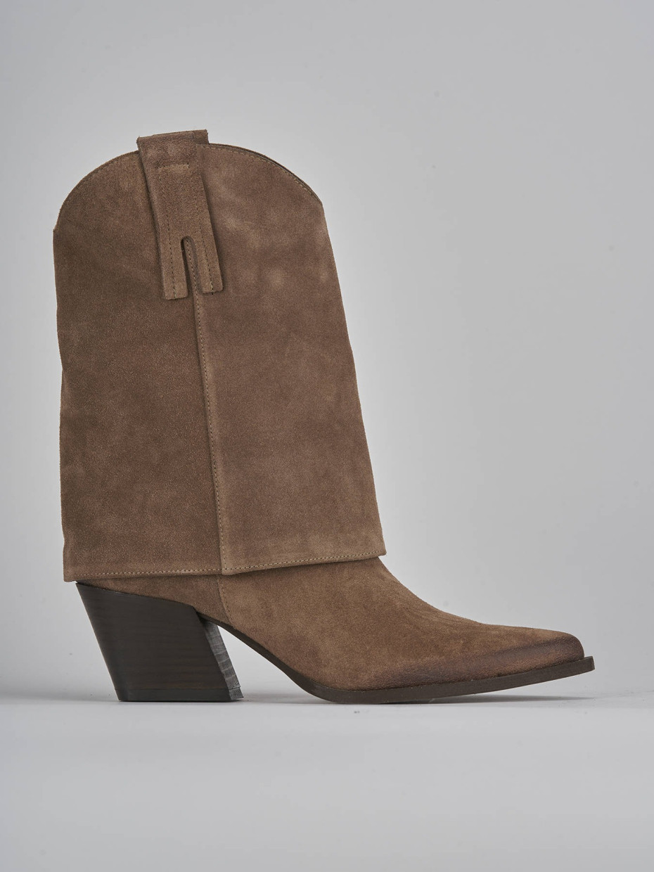 High heel ankle boots heel 6 cm beige suede