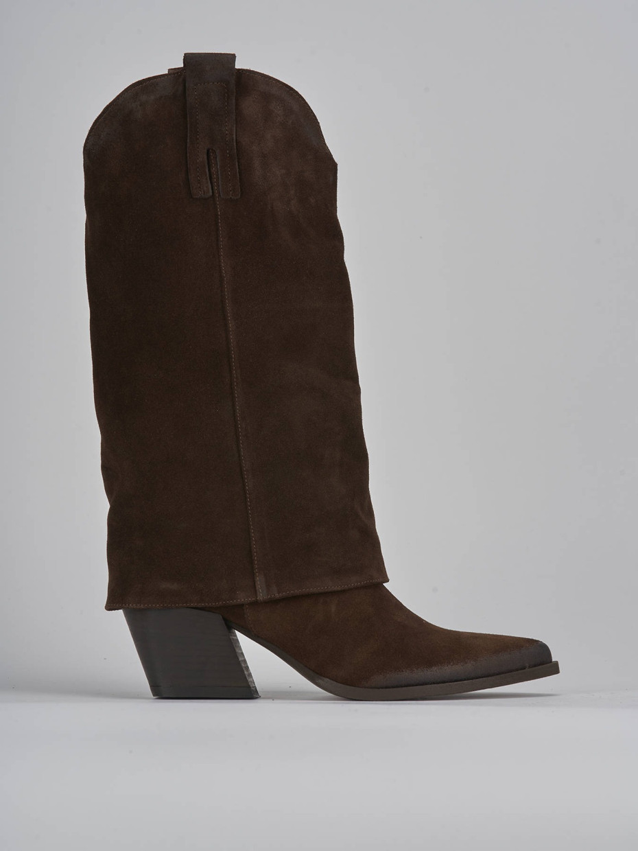 Botas de tacón alto tacón 8 cm marrón oscuro ante