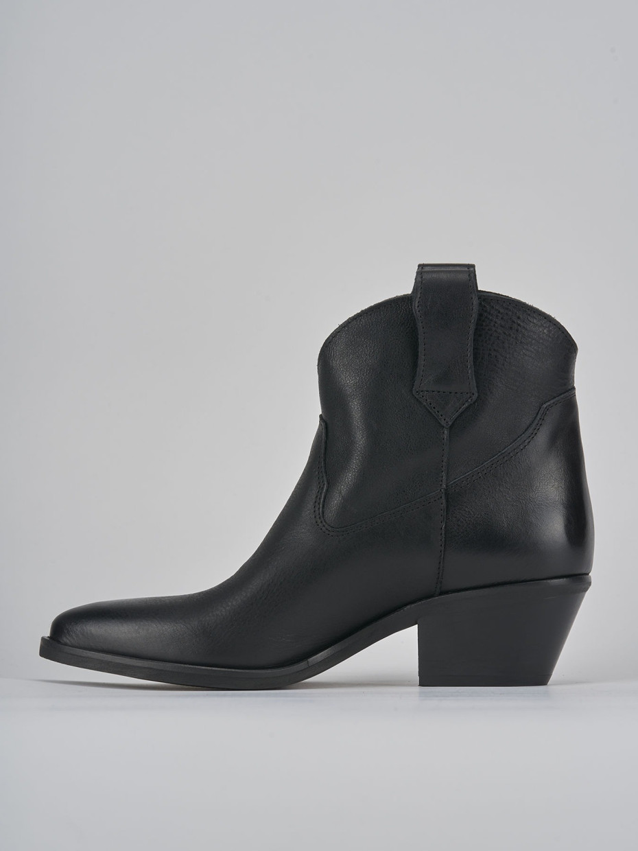 Botines de tacón bajo tacón 4 cm negro cuero