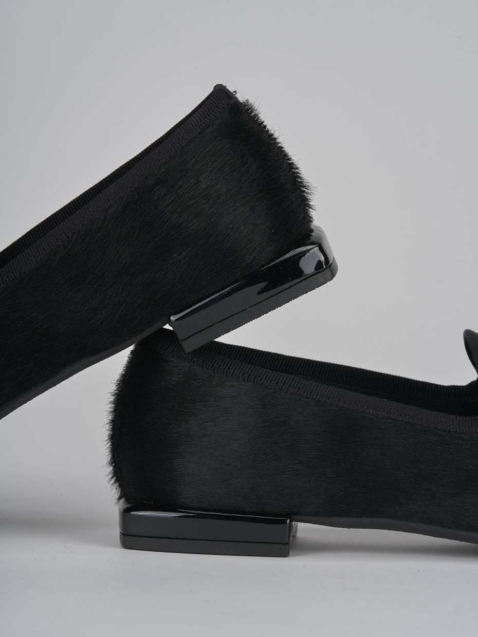 Bailarinas tacón 1 cm negro cuero de vaca con pelo