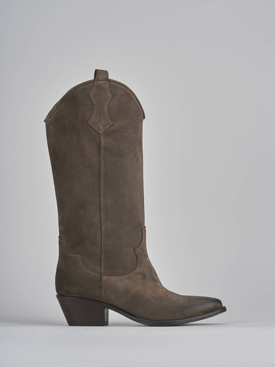 High heel boots heel 5 cm beige suede