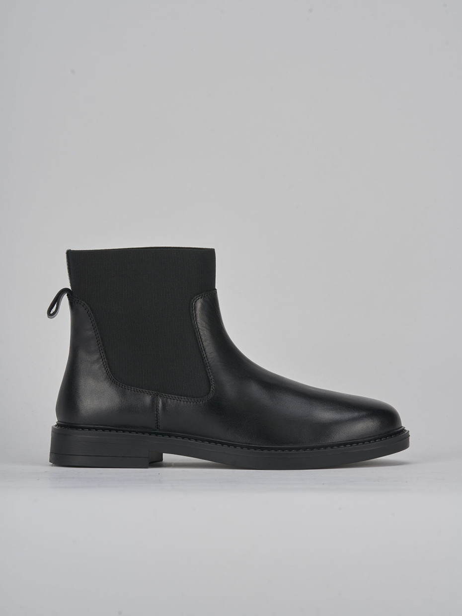 Botines de tacón bajo tacón 1 cm negro cuero