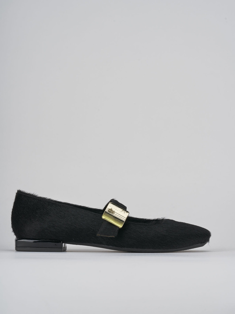 Bailarinas tacón 1 cm negro cuero de vaca con pelo
