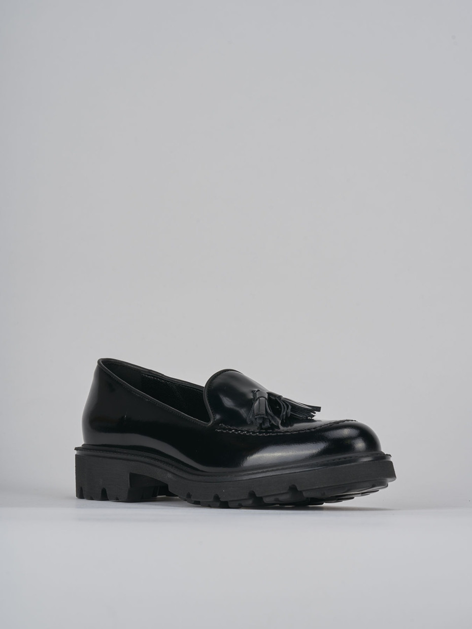 Mocasines tacón 2 cm negro cuero
