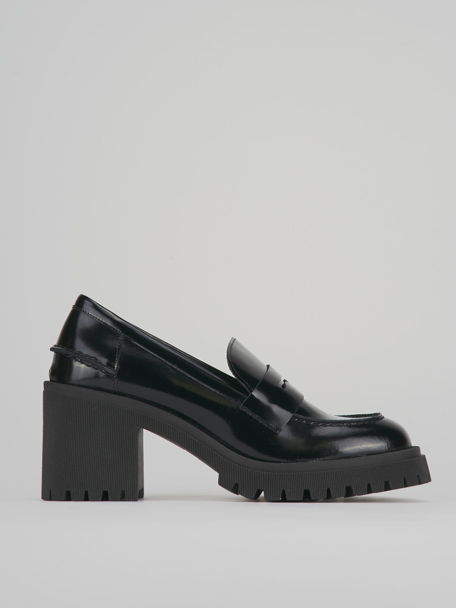 Mocasines tacón 6 cm negro cuero