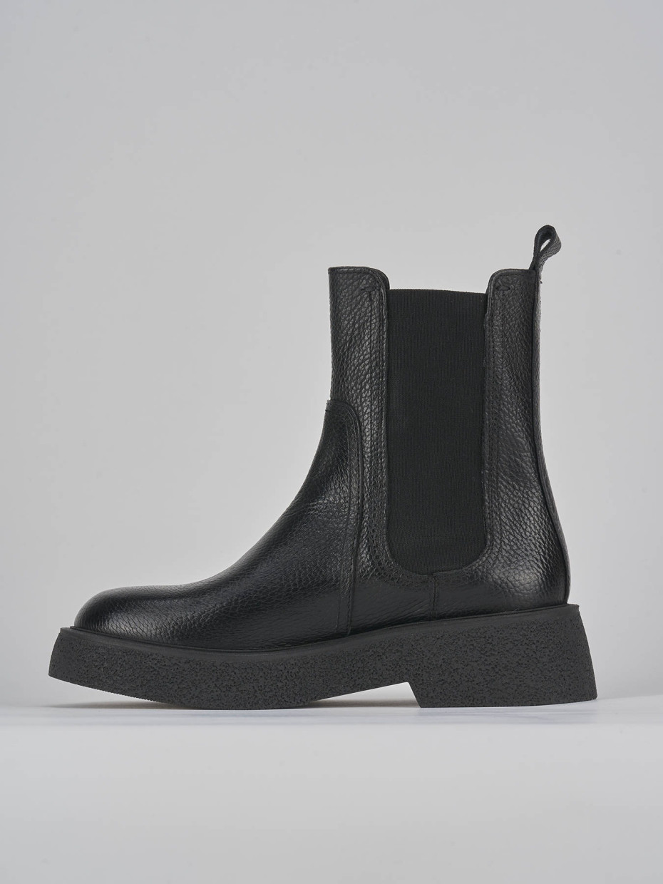 Botines de tacón bajo tacón 2 cm negro cuero