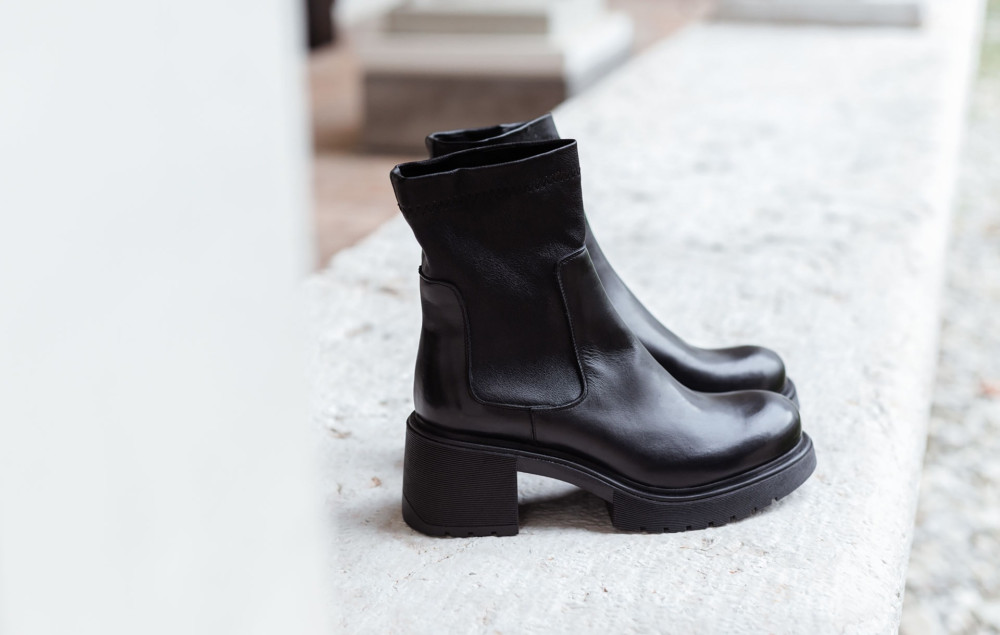 Botines de tacón alto tacón 6 cm negro cuero
