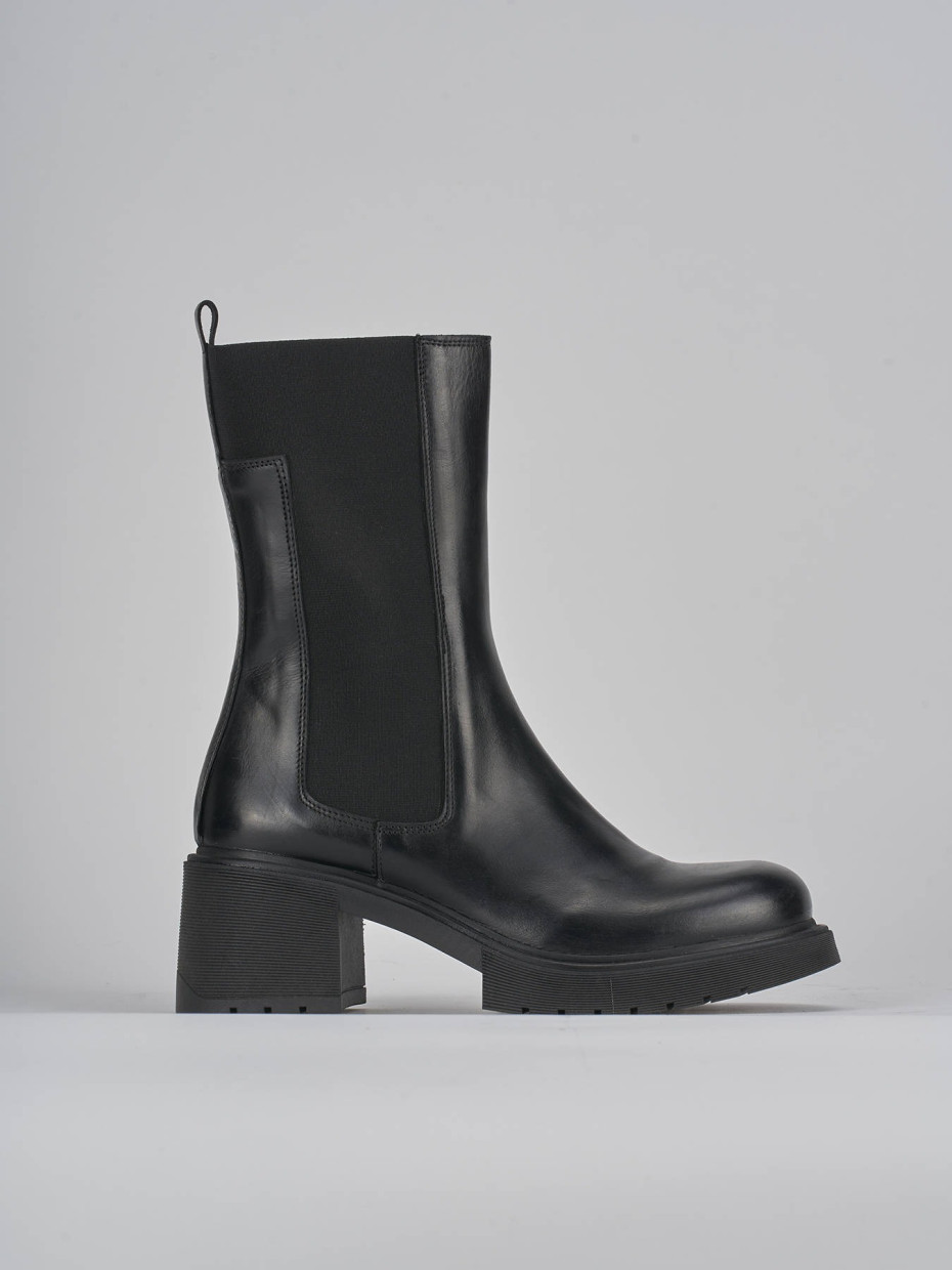 Botines de tacón alto tacón 5 cm negro cuero