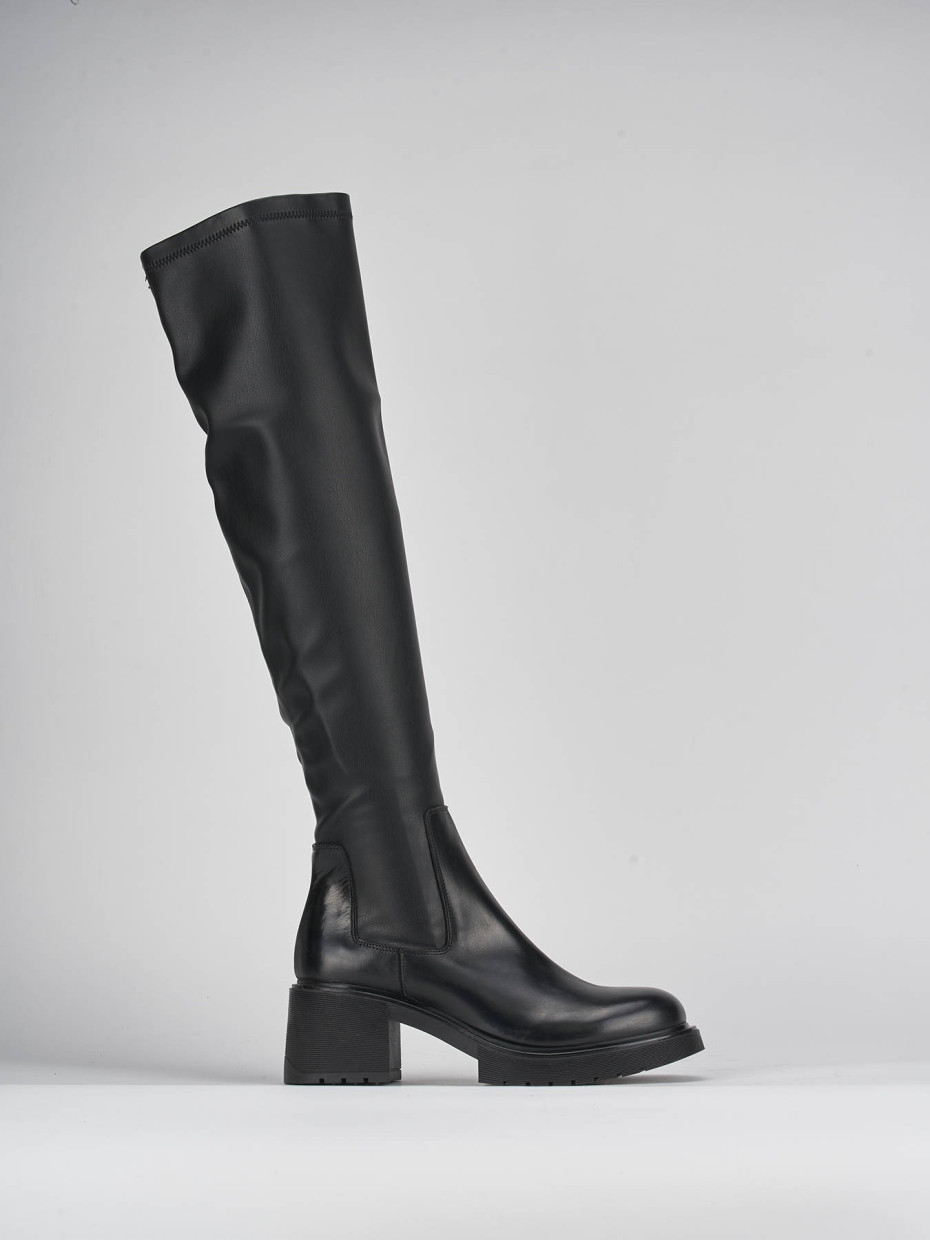High heel boots heel 6 cm black leather