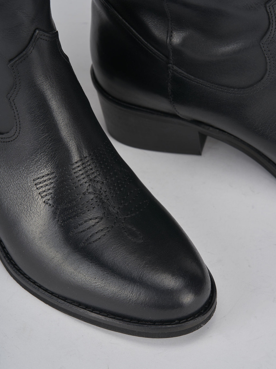 Botas de tacón bajo tacón 4 cm negro cuero