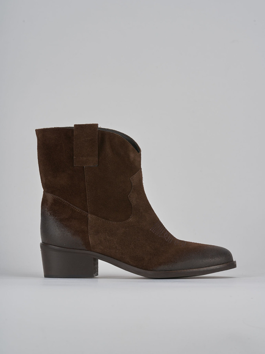 Botines de tacón bajo tacón 3 cm marrón oscuro ante