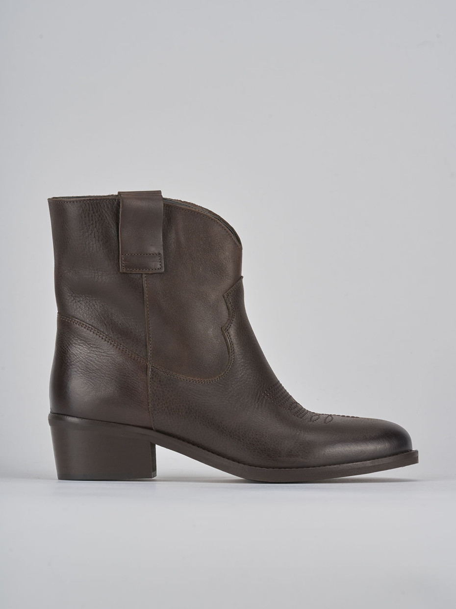 Botines de tacón bajo tacón 3 cm marrón oscuro cuero