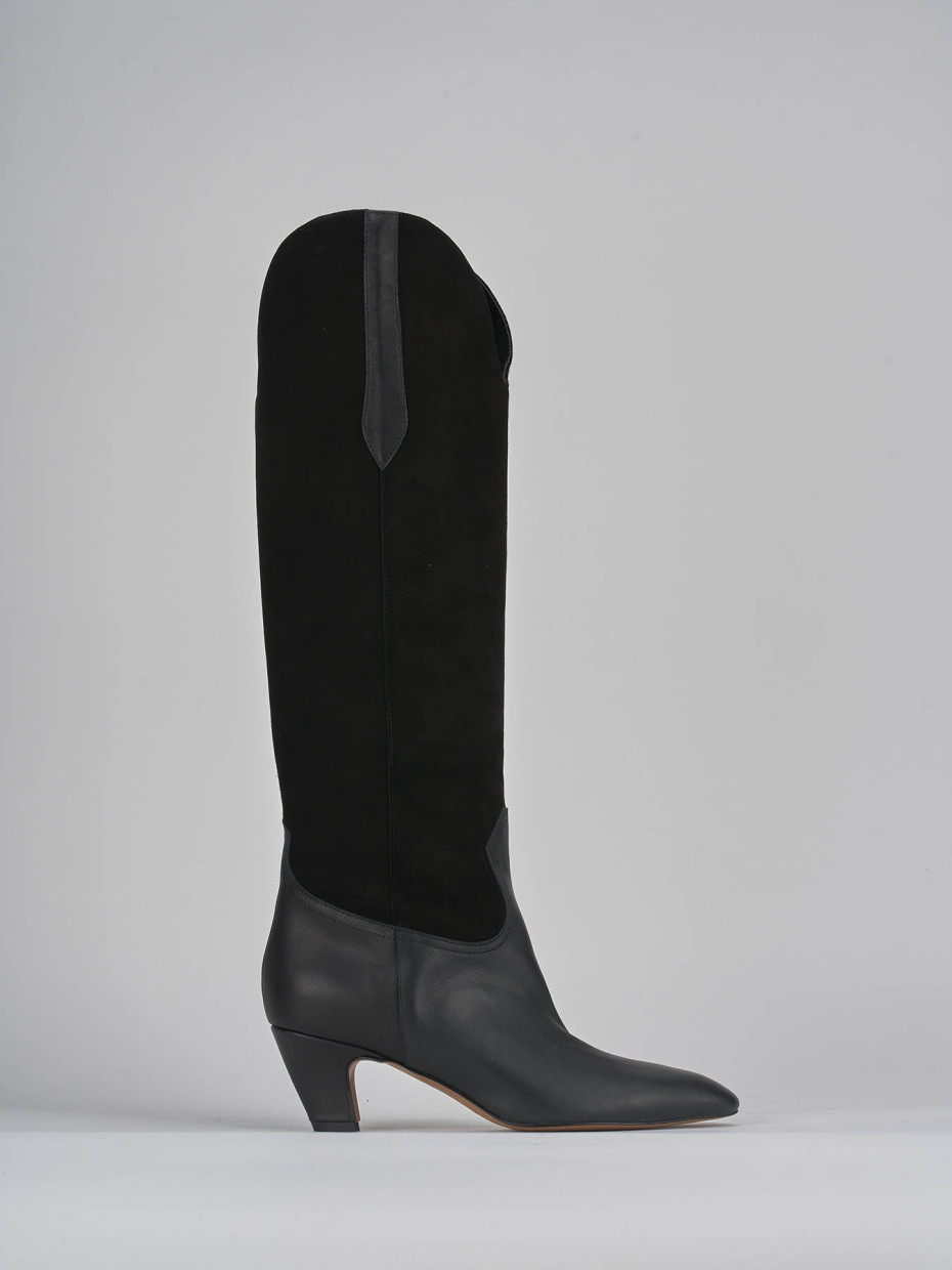 High heel boots heel 5 cm black leather