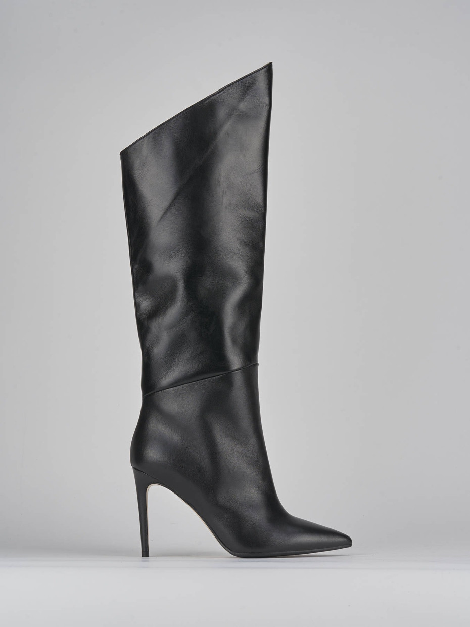 Botas de tacón alto tacón 11 cm negro cuero