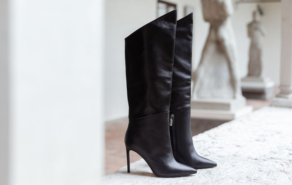 Botas de tacón alto tacón 11 cm negro cuero