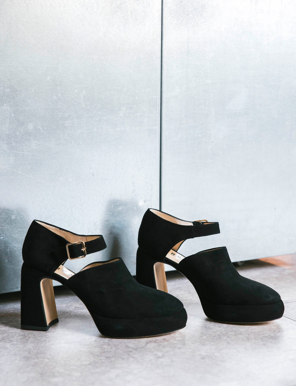 Zapatos de salón tacón 9 cm negro ante