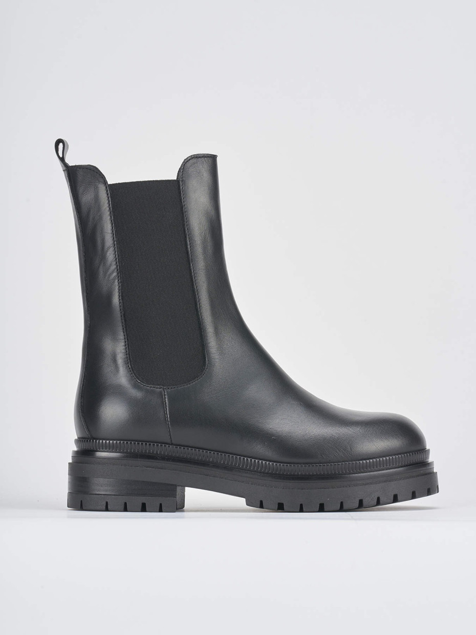 Botines de tacón bajo tacón 3 cm negro cuero