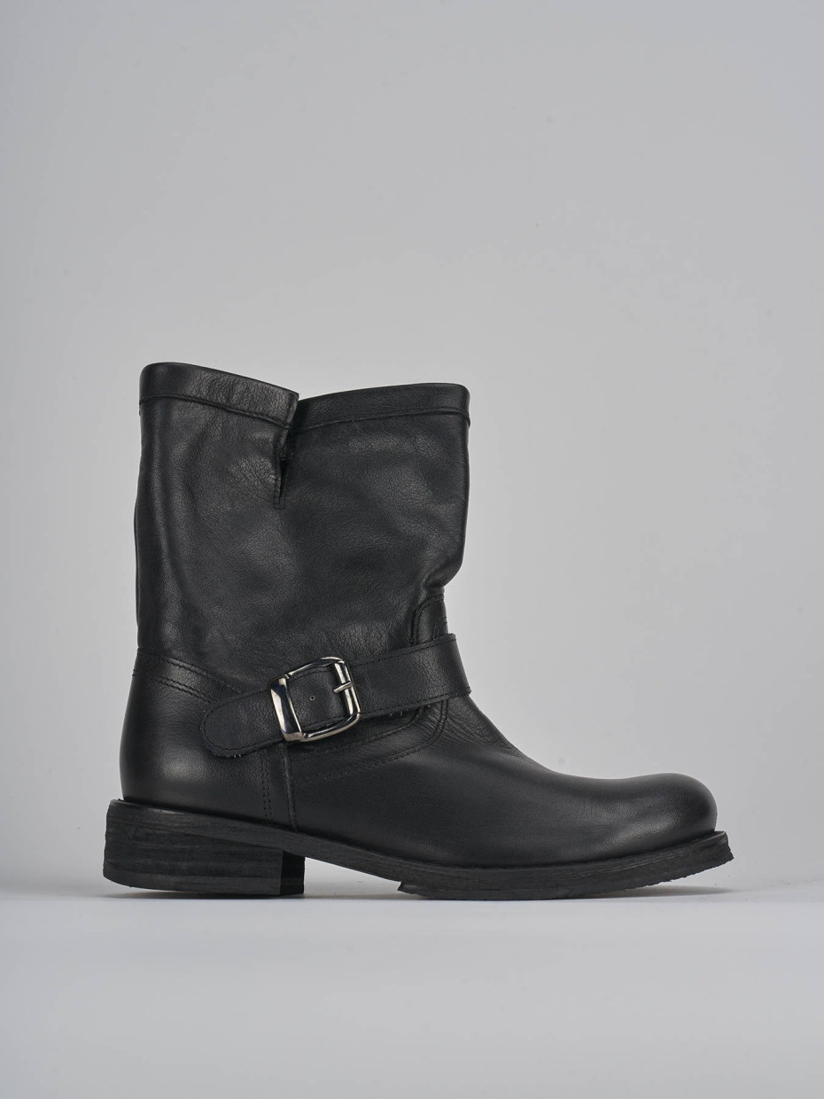 Botines de tacón bajo tacón 2 cm negro cuero