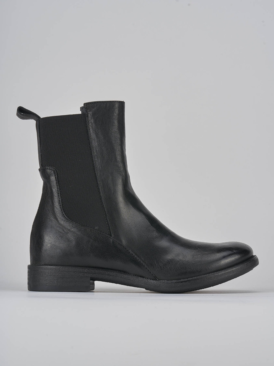 Botines de tacón bajo tacón 1 cm negro cuero