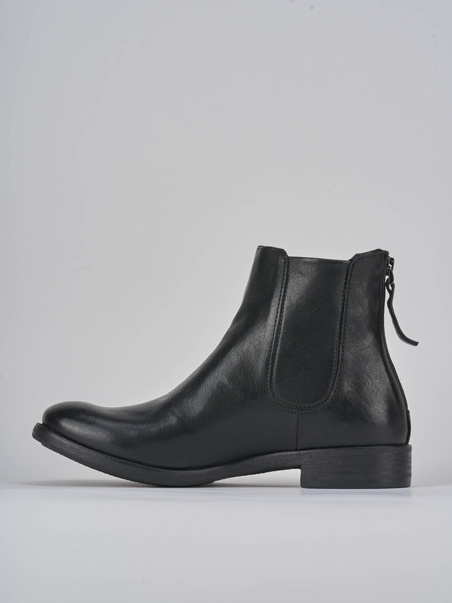 Botines de tacón bajo tacón 1 cm negro cuero