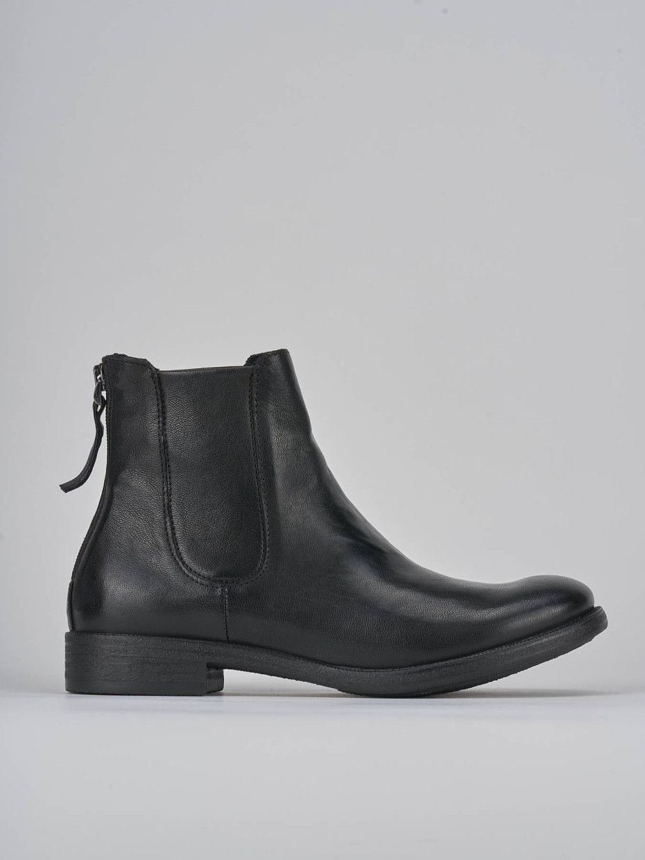 Botines de tacón bajo tacón 1 cm negro cuero