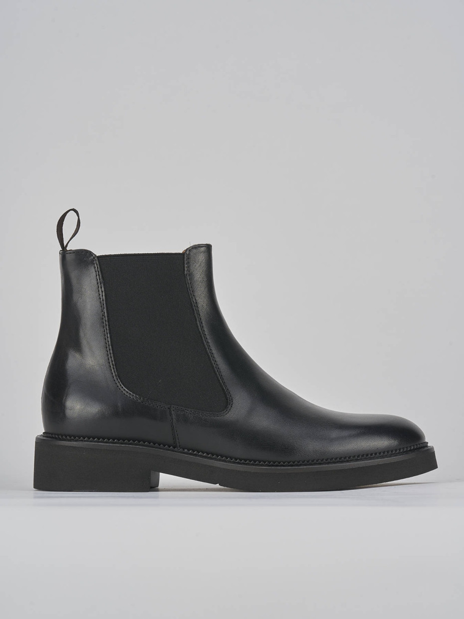 Botines de tacón bajo tacón 2 cm negro cuero