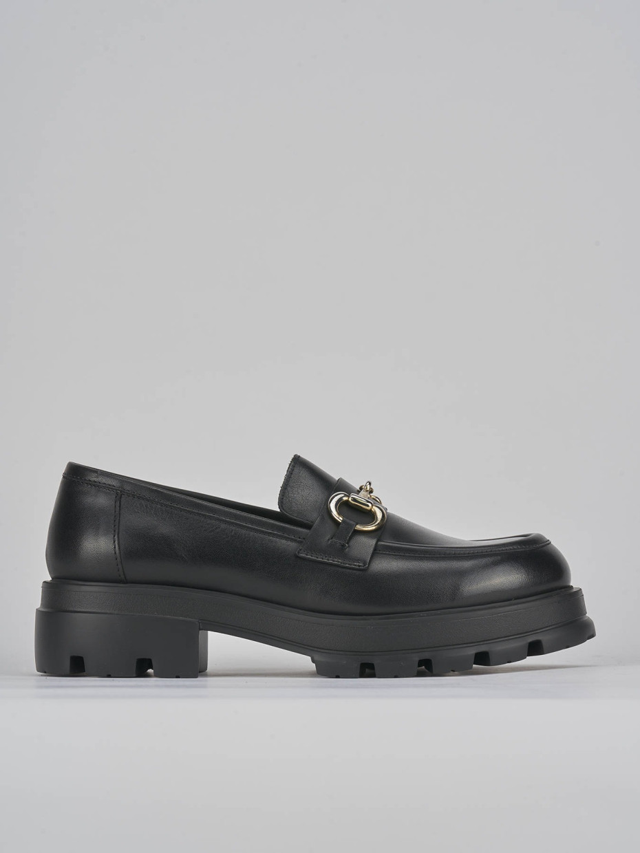 Mocasines tacón 3 cm negro cuero