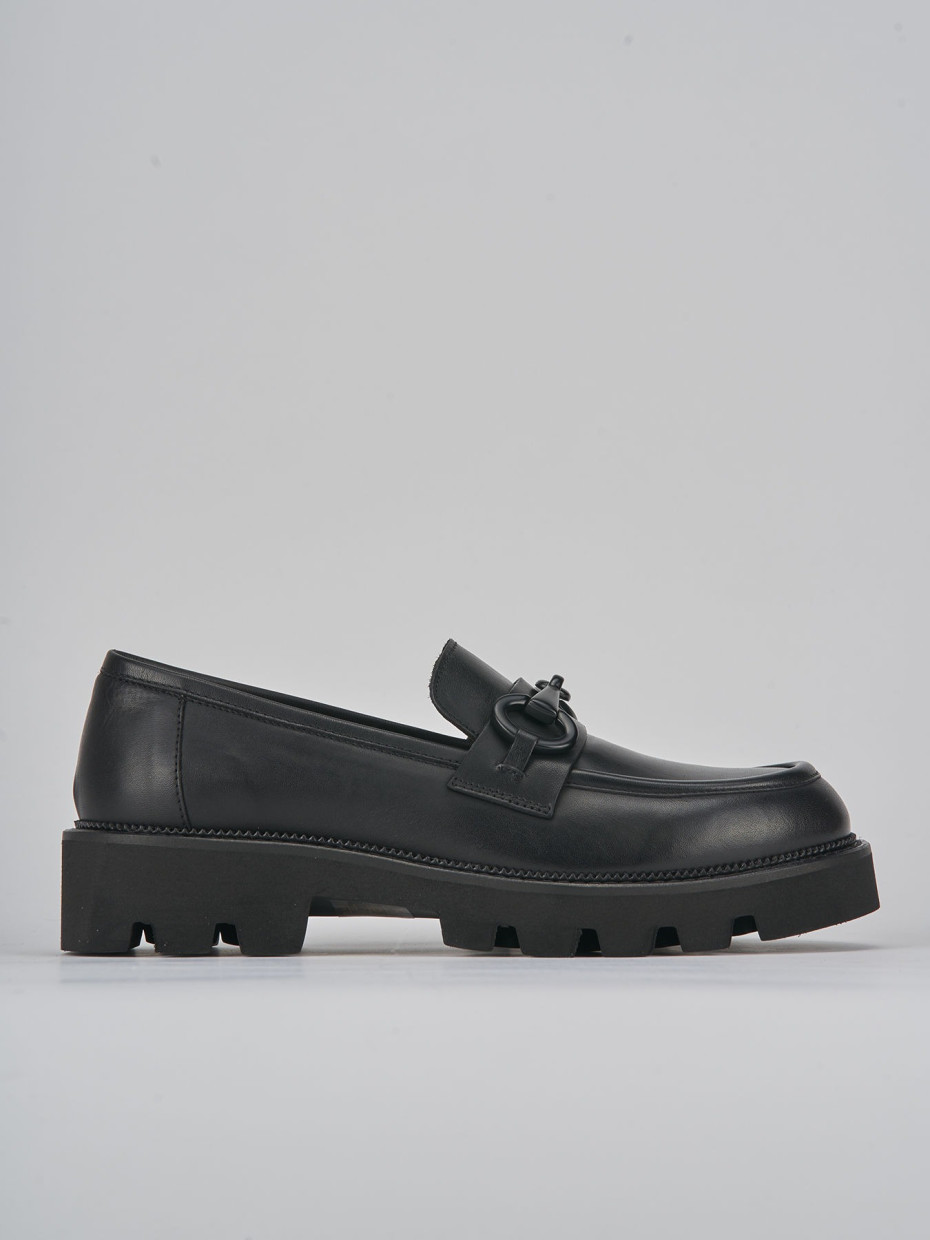 Mocasines tacón 3 cm negro cuero
