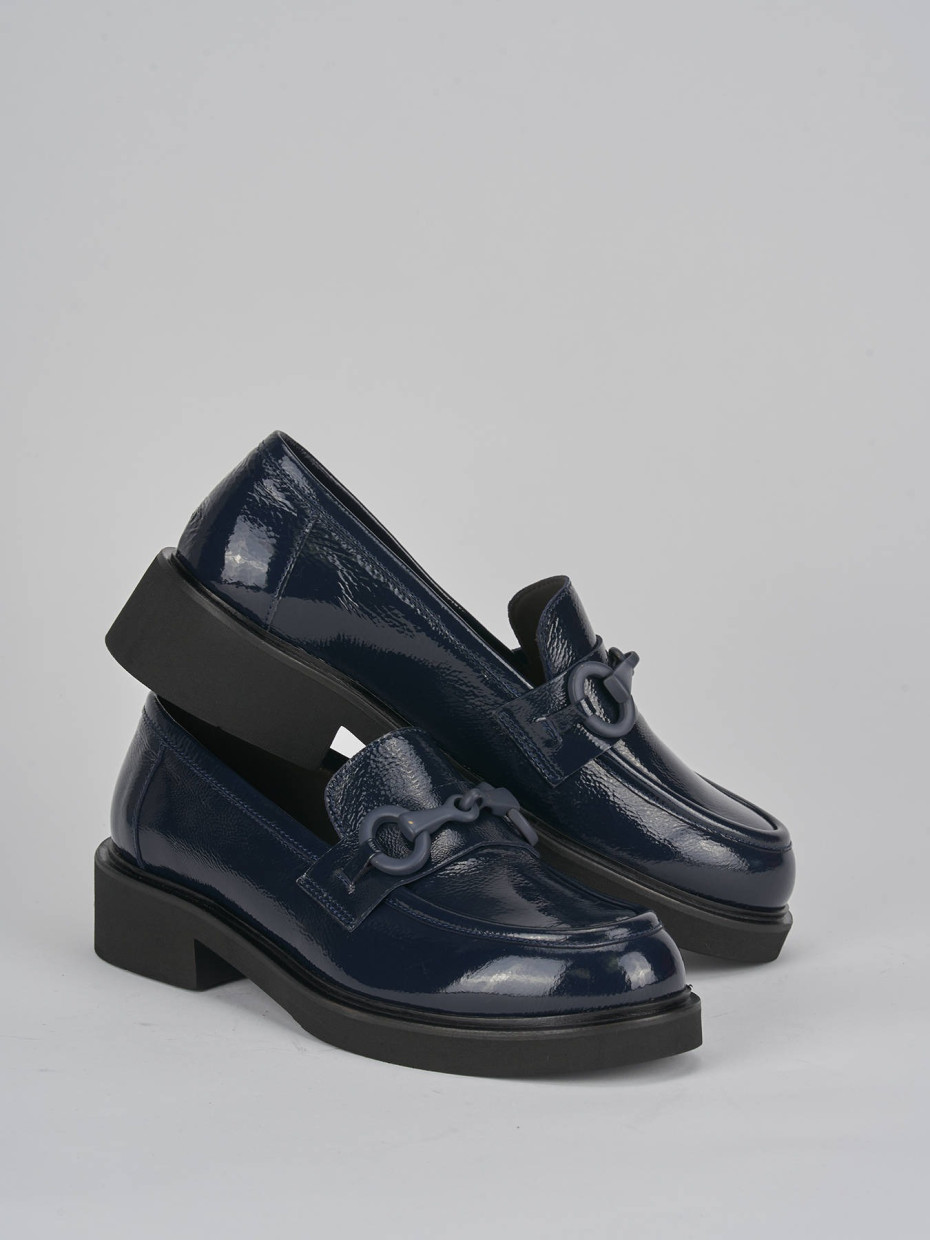 Mocasines tacón 3 cm azul charol