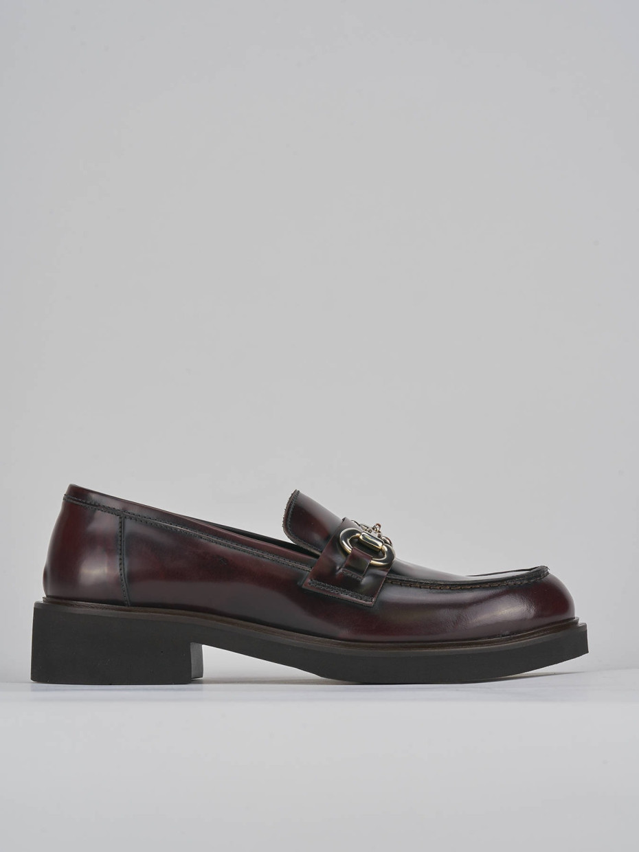 Mocasines tacón 3 cm burdeos cuero