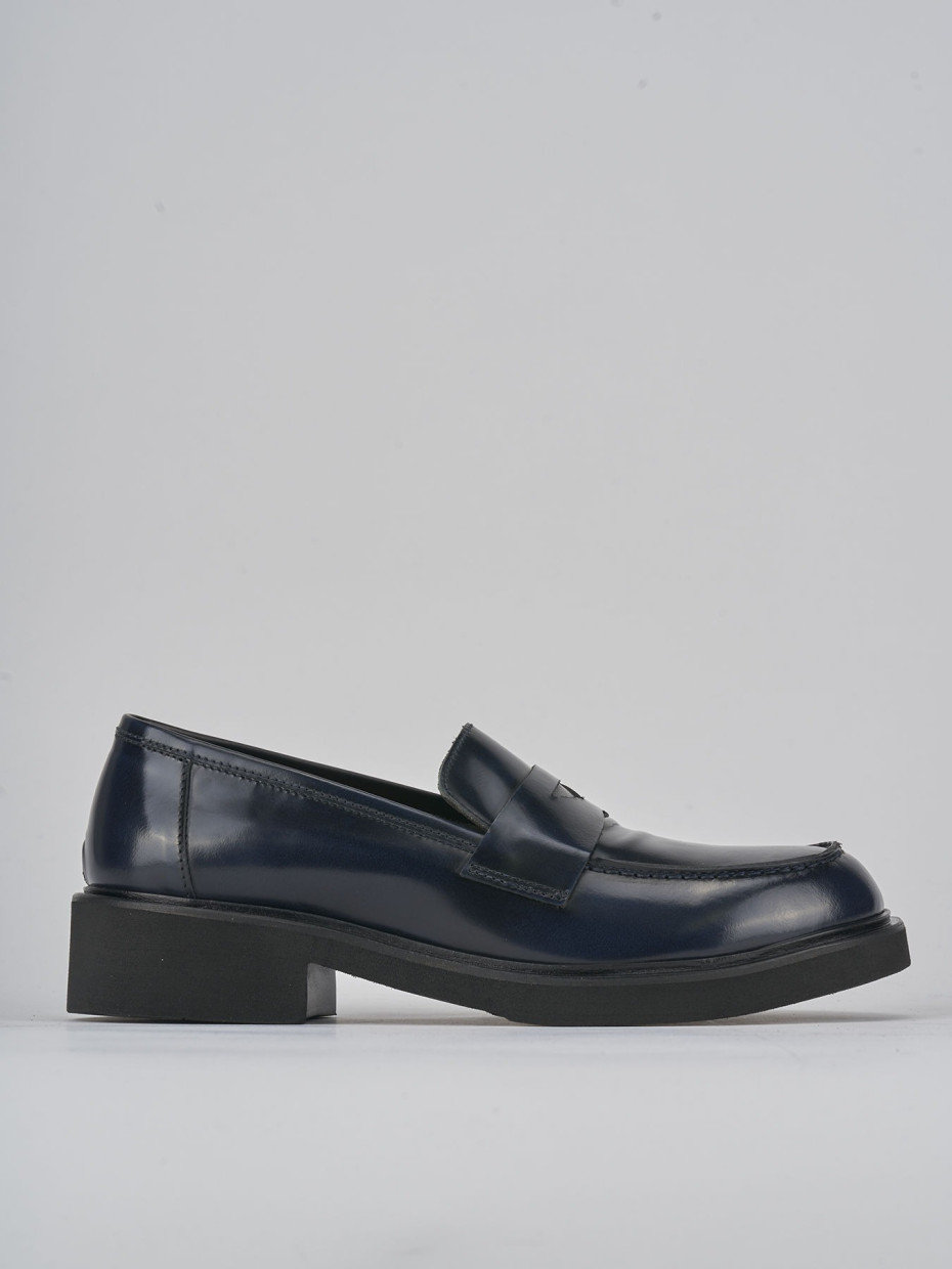 Mocasines tacón 3 cm azul cuero