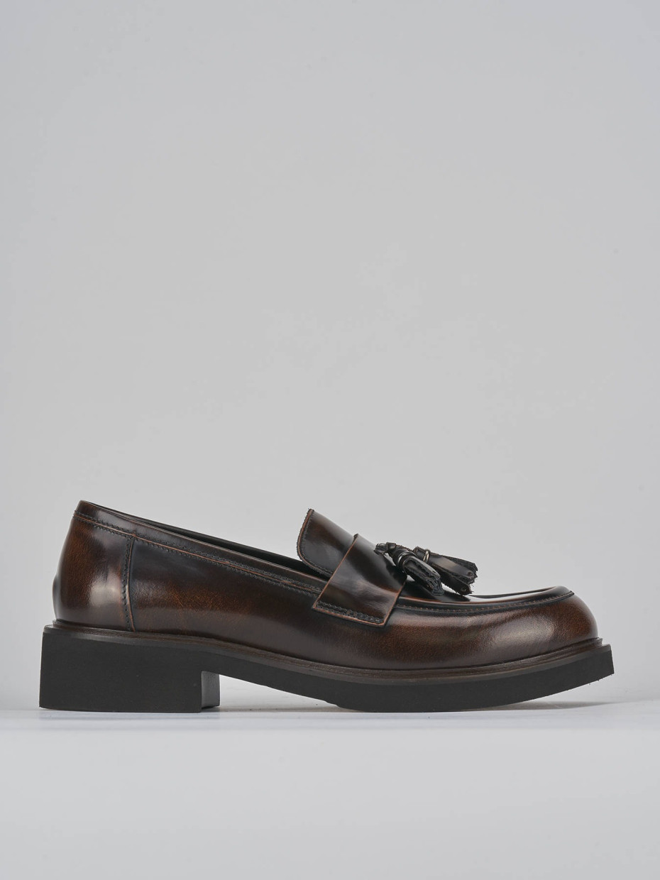 Mocasines tacón 3 cm marrón cuero